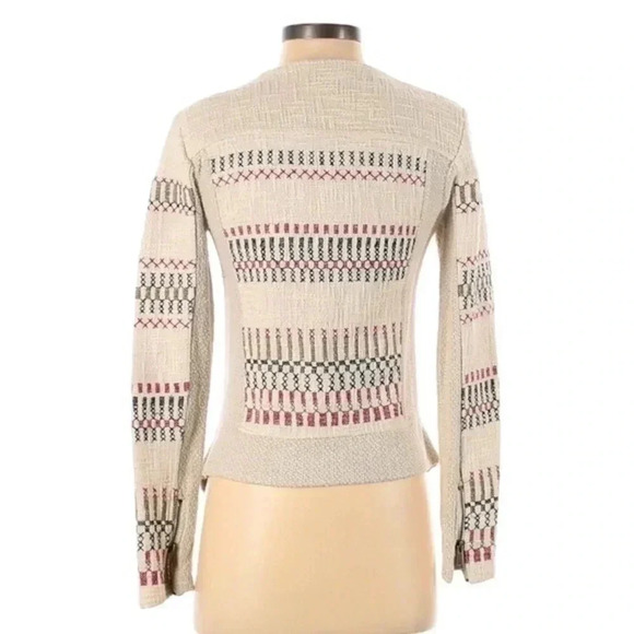 Lucky Brand | Cream Embroidered Knit Jaquered Zip Boho Motorcycle Jacket Size S - Picture 3 of 12